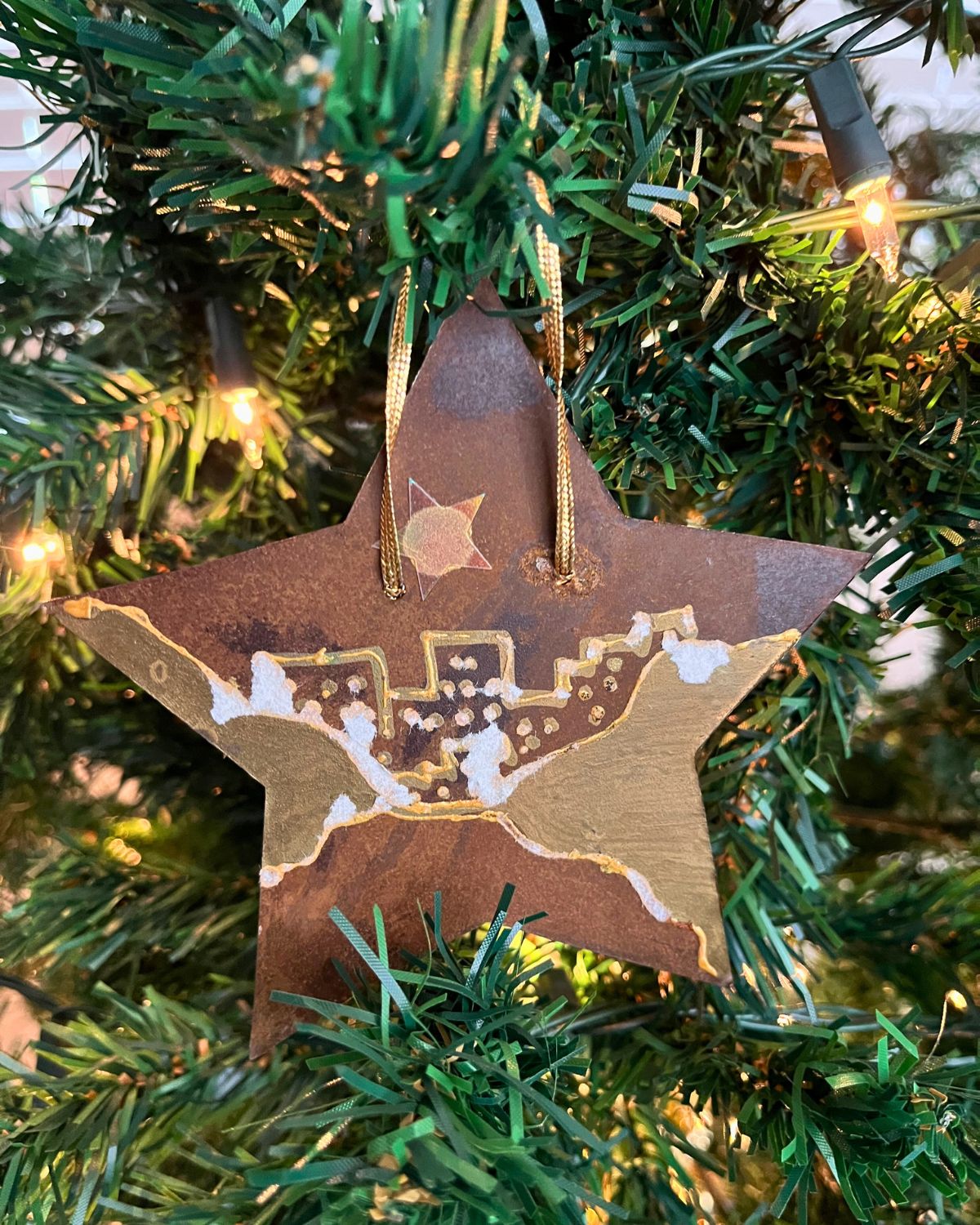 a homemade bethlehem star ornament.