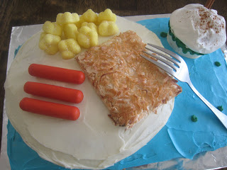 A cake decorated like a breakfast plate.