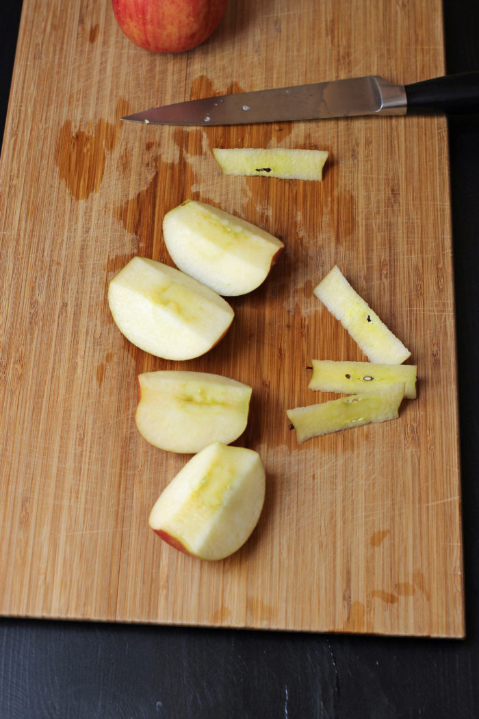 cutting board with apple slices