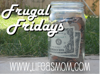 Frugal Fridays graphic of jar of money near grass.