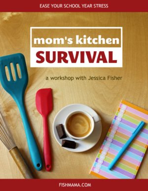 banner for mom's kitchen survival workshop