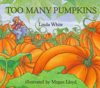 cover image of too many pumpkins featuring a field of giant pumpkins.