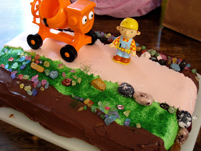 Bob the Builder Birthday cake on table.