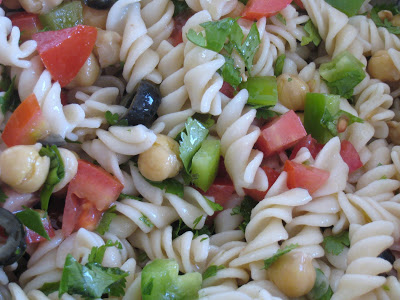 A bowl of pasta salad