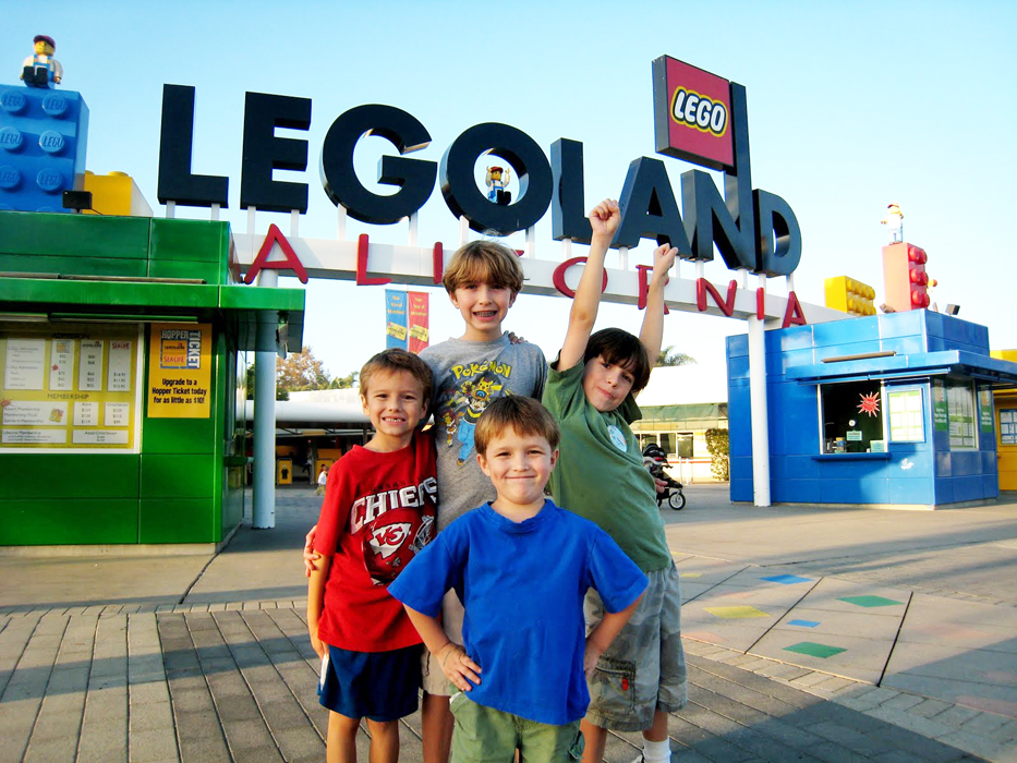 Boys standing in front of Legoland.