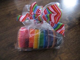 Bag of muffin tin crayons tied with a bow.