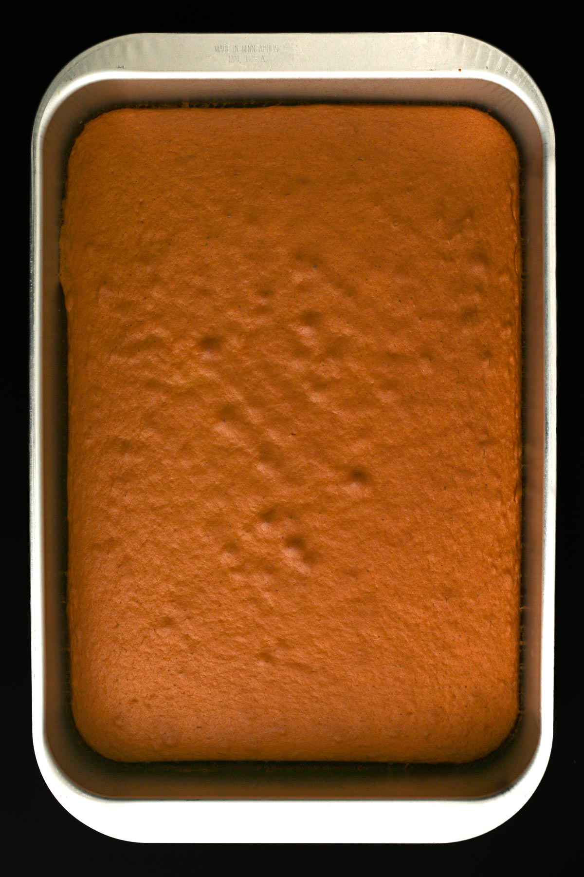 baked cake in 9x13-inch pan.