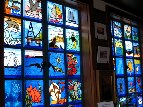 Stained glass window at Maritime Museum in Santa Barbara.