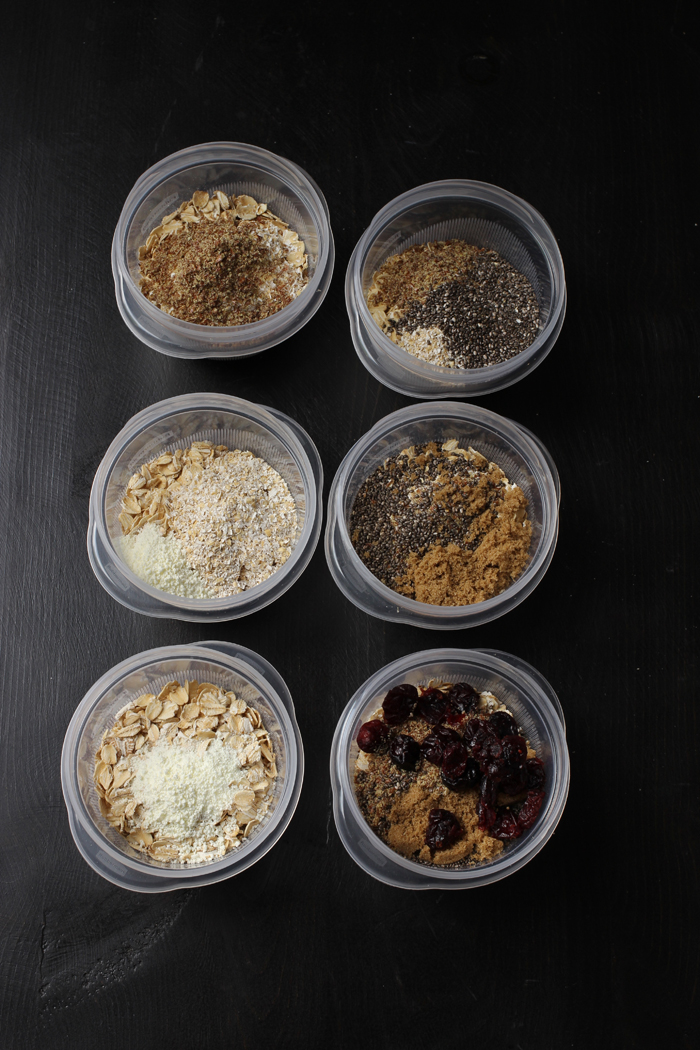 assembly line of cups with instant oatmeal mix