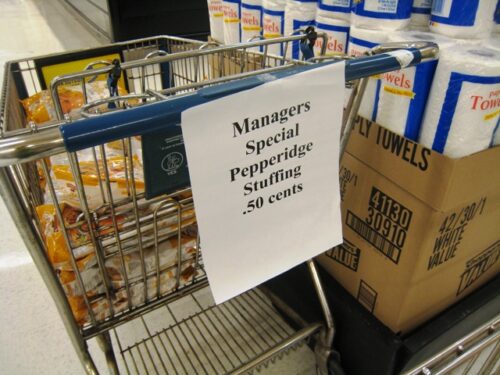 Grocery cart with the label: Managers Special.