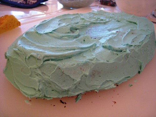 Cake frosted with buttercream.
