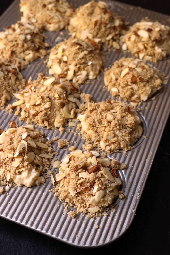 unbaked muffins with streusel topping