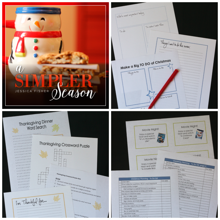 collage of simpler season ebook with printables includes.