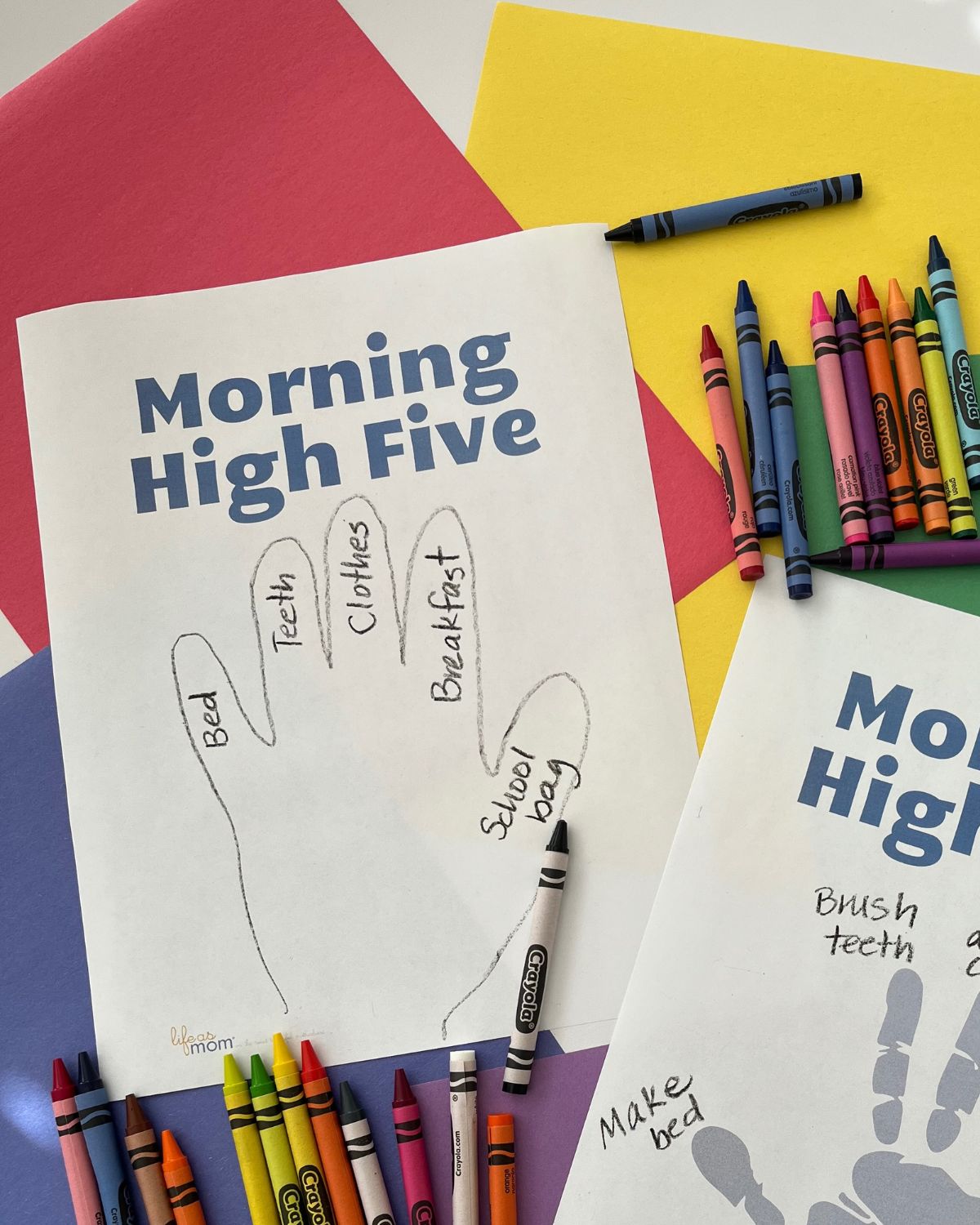 hand drawn morning routine chart with crayons.