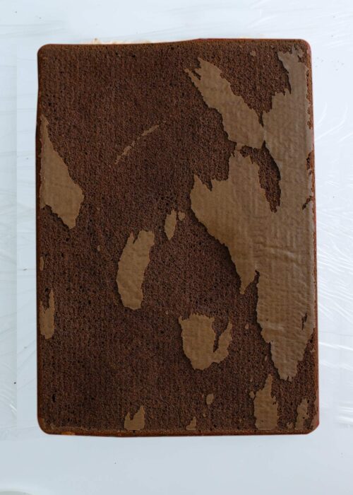 unrolled cake on board.