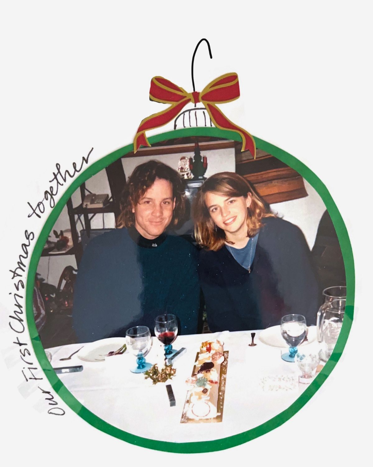 Bryan and Jessica at the table with a yule log cake, 1992 in France.