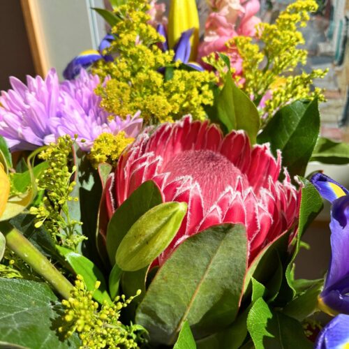 close up of mixed flower bouquet.