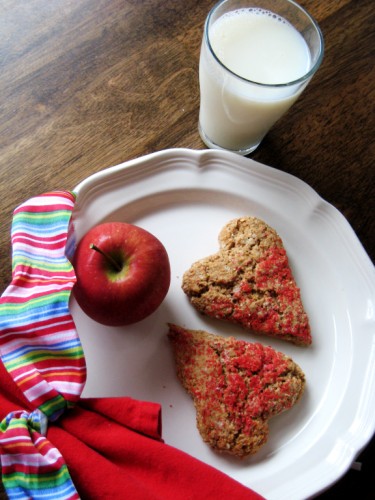 heart scones on plate with apple