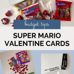 collage of images of super mario treat bags and valentine cards, with text overlay.