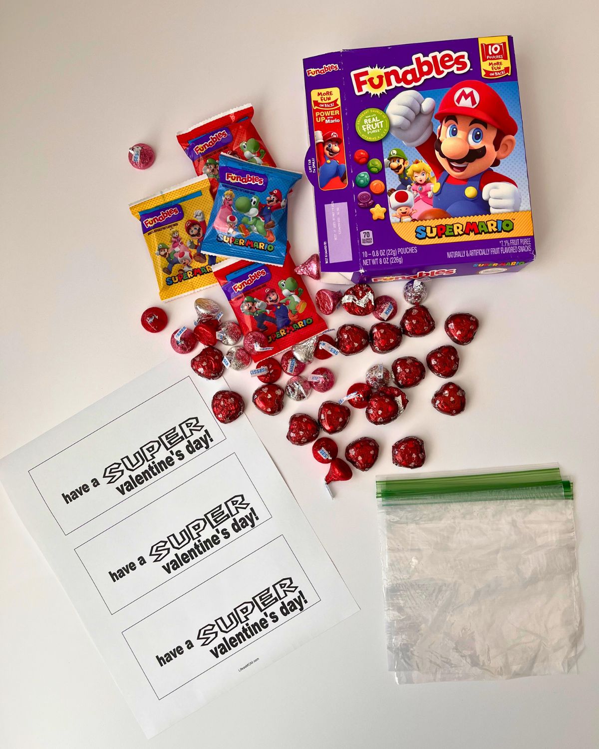 supplies to make the super mario valentine cards.