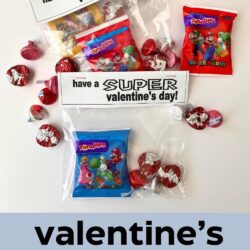 array of super mario valentine treat bags, with text overlay.