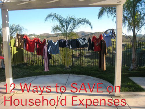 A clothesline full of clothes between two posts of a pergola, with text overlay.