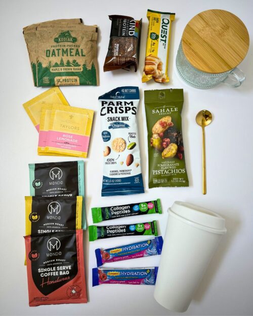 array of breakfast items suitable for a busy adult.