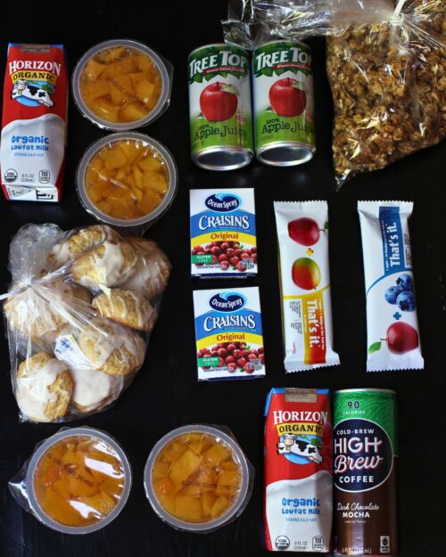 array of breakfast items suitable for a family.