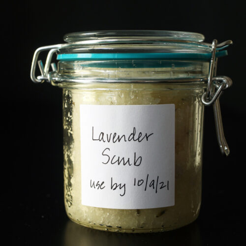 lavender scrub in closed glass jar