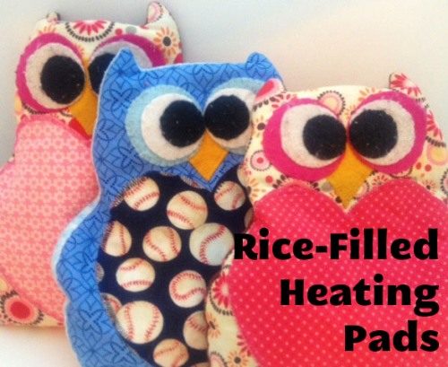 Owl-shaped heat packs filled with rice.