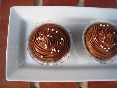 closeup of banana cupcake with sprinkles