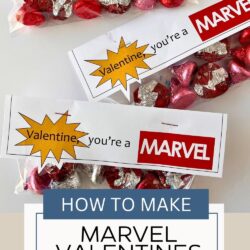 marvel valentine cards on white surface, with text overlay.