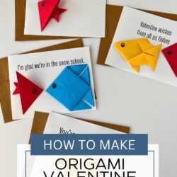 array of origami valentine cards, with text overlay.