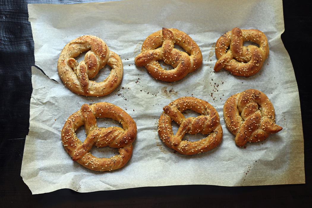 A close up of pretzels on parchment