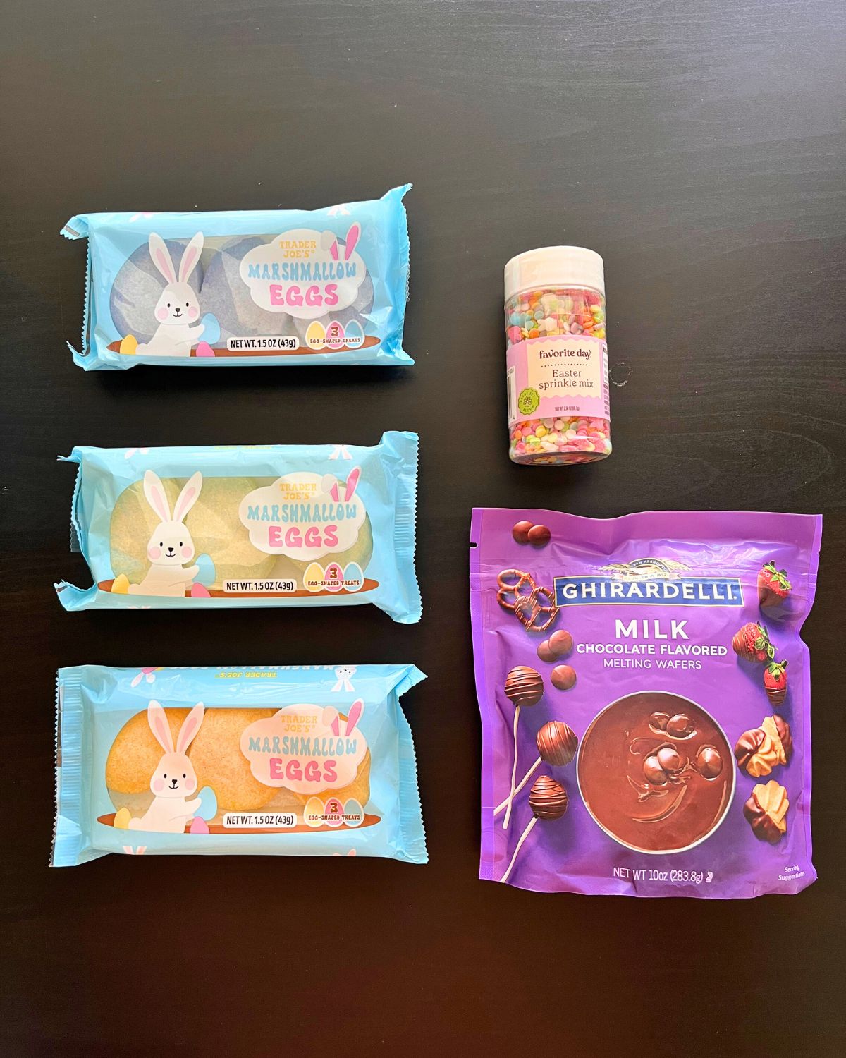 ingredients for making chocolate dipped marshmallow eggs.