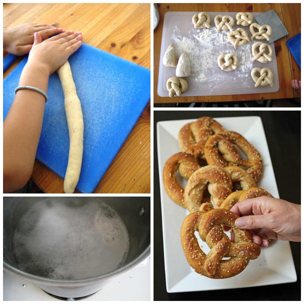 a collage of the steps for making garlic herb pretzels