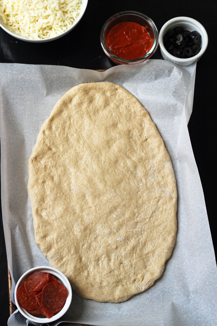 dough oval for making a fish-shaped calzone