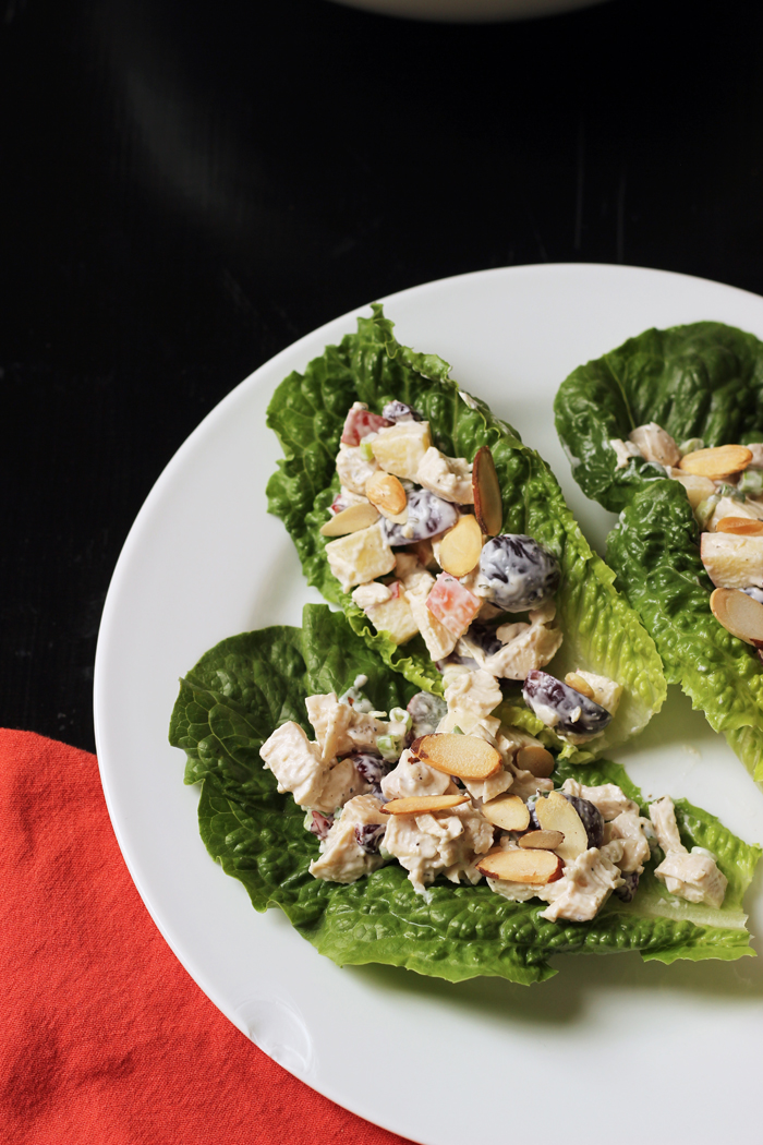 lettuce wraps topped with orchard chicken salad