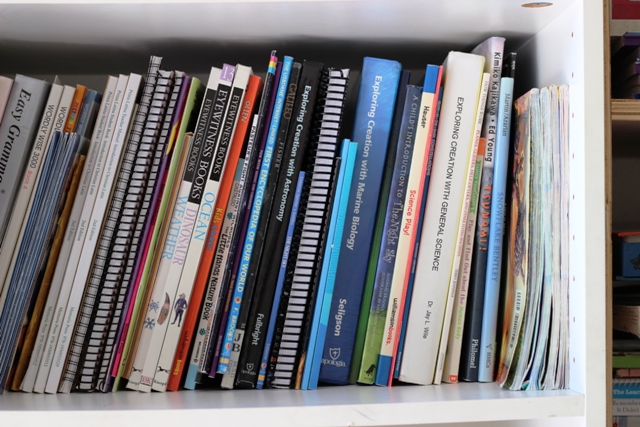 school books on shelf