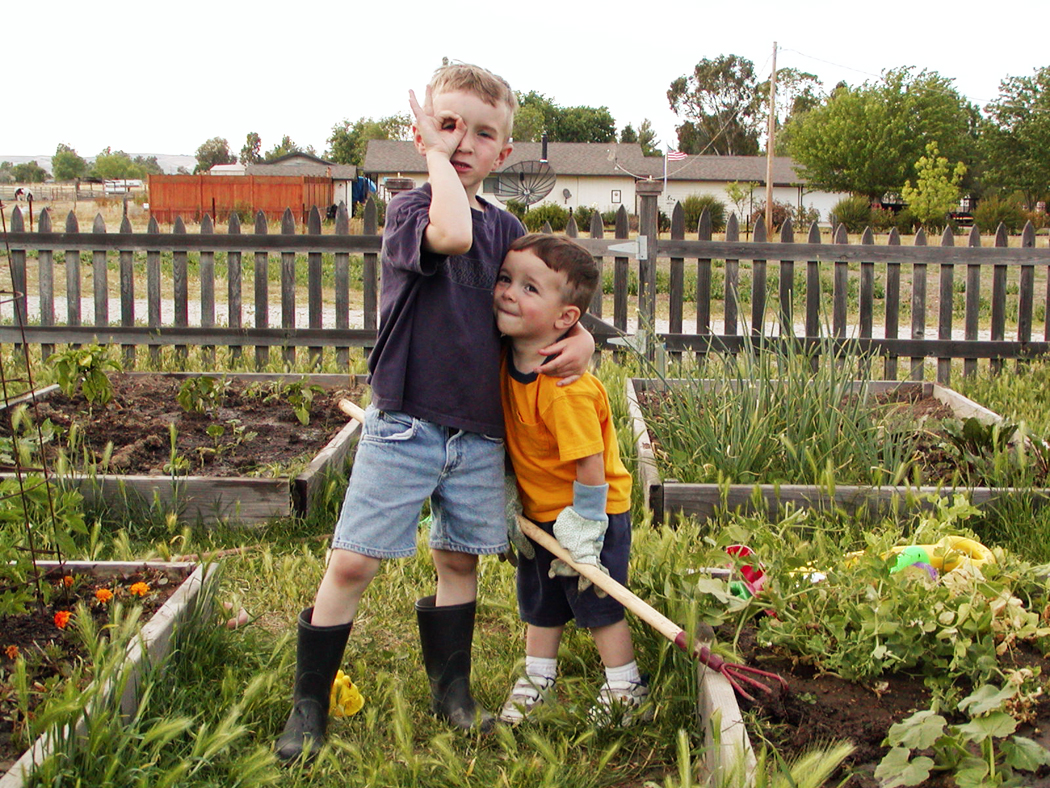 young boys in the garden