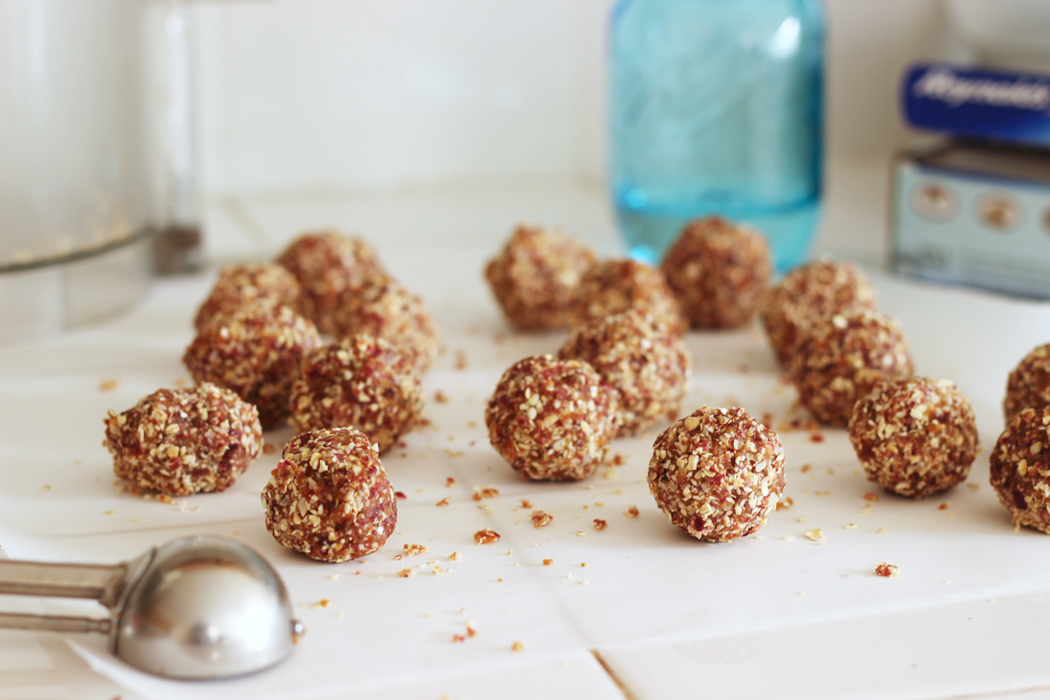 energy balls on parchment paper on counter