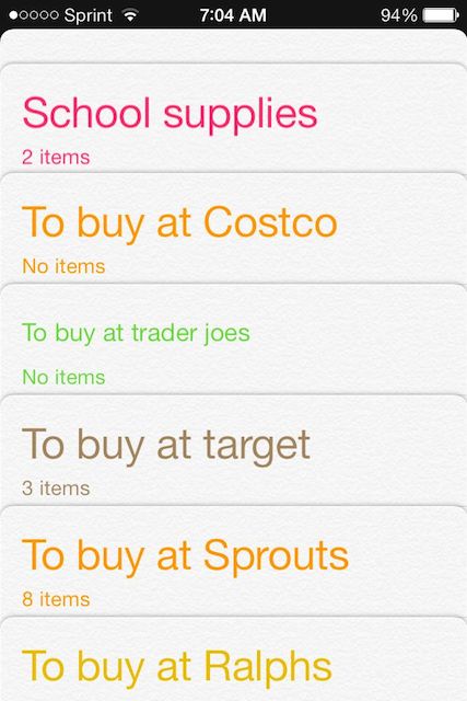 screenshot of reminders app