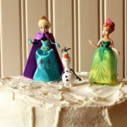 frozen birthday cake with elsa, anna, and olaf on top.