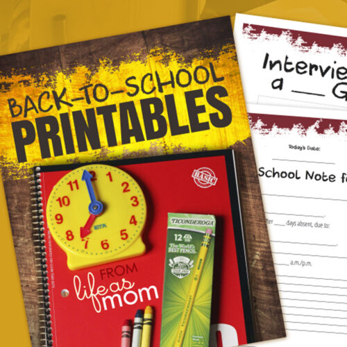 printables and school supplies on table with text overlay.