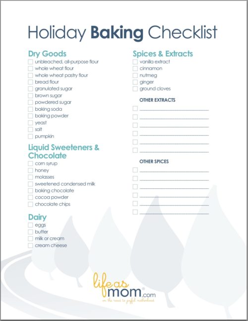 Free Printable Baking Ingredients Checklist Holiday Printable