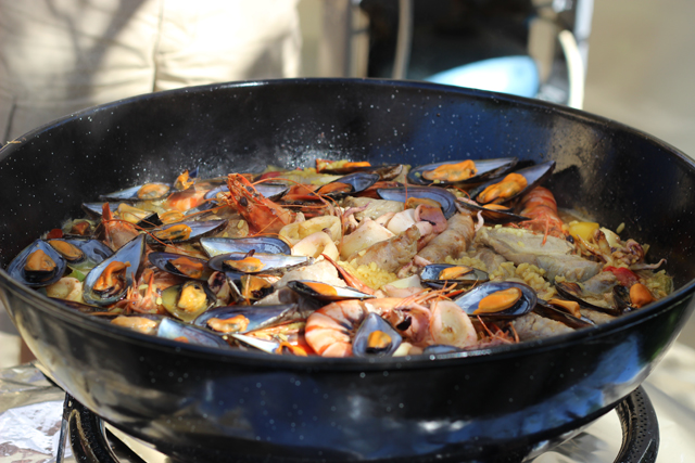 large pan of paella
