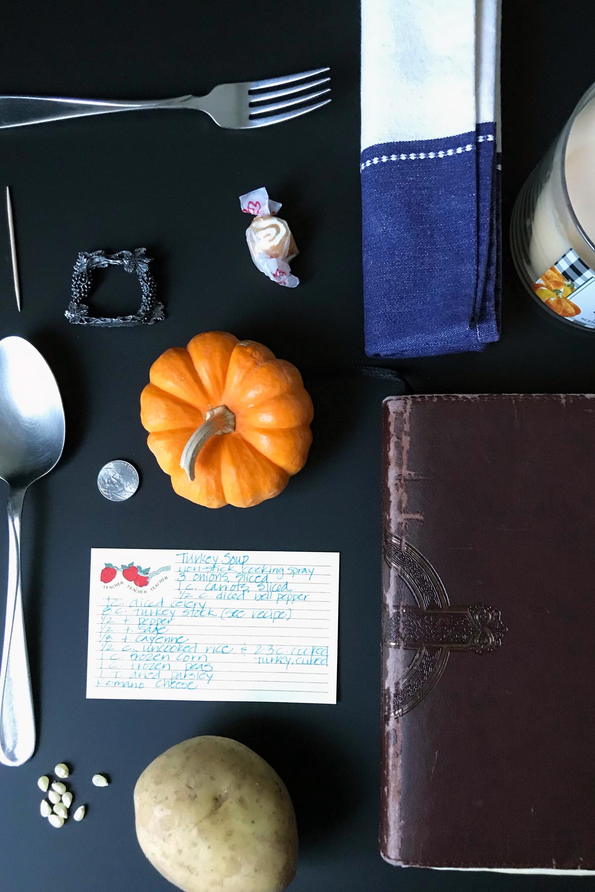 indoor scavenger hunt items gathered together on a table.