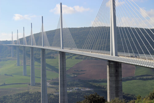 Millau Viaduct over a body of water.
