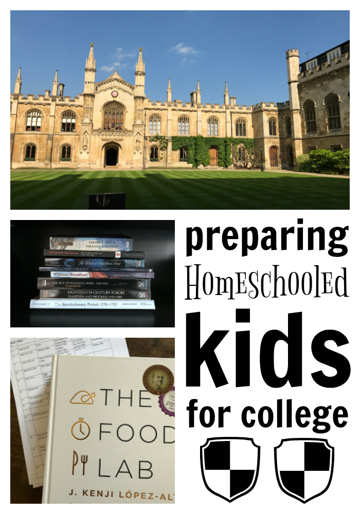 Collage of homeschool images with text overlay: preparing homeschooled kids for college.