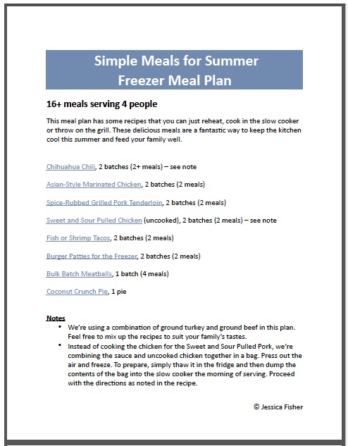 Simple Freezer Meals for Summer